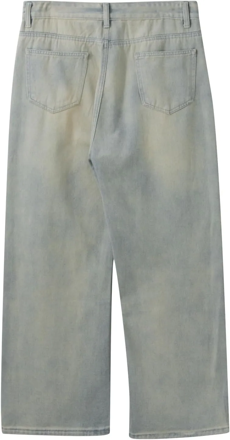 Stretch Jeans Men Extreme Motion Jeans Y2K Street Retro Hip-hop Flame Splicing Wide Leg Jeans Gothic Loose Jeans