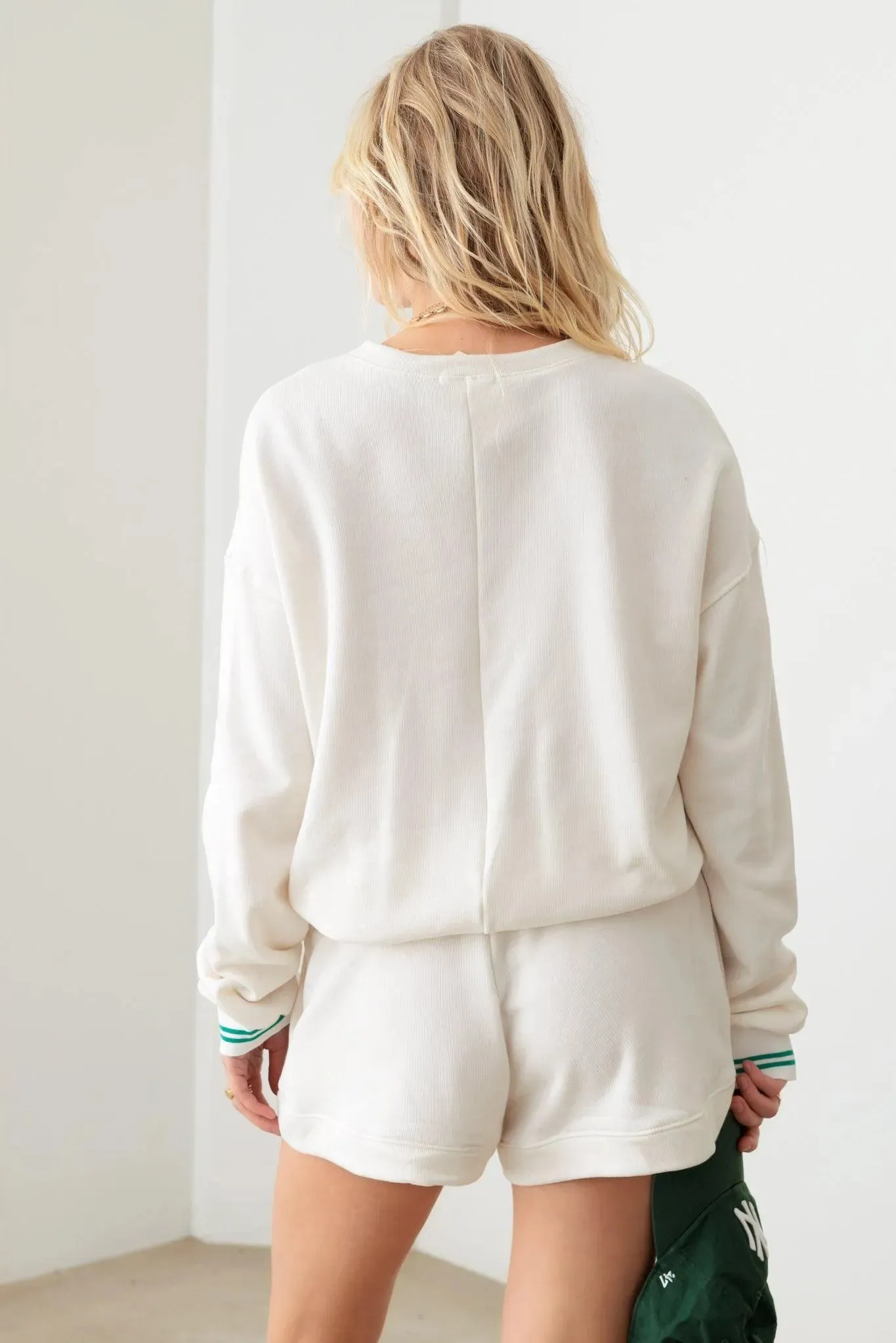 Stripe detail Long Sleeve Top & Front Tie Short Set