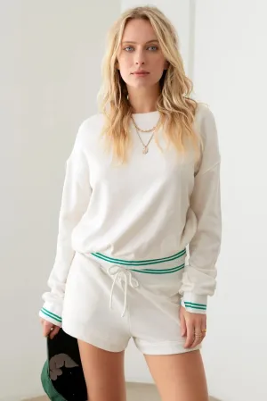Stripe detail Long Sleeve Top & Front Tie Short Set