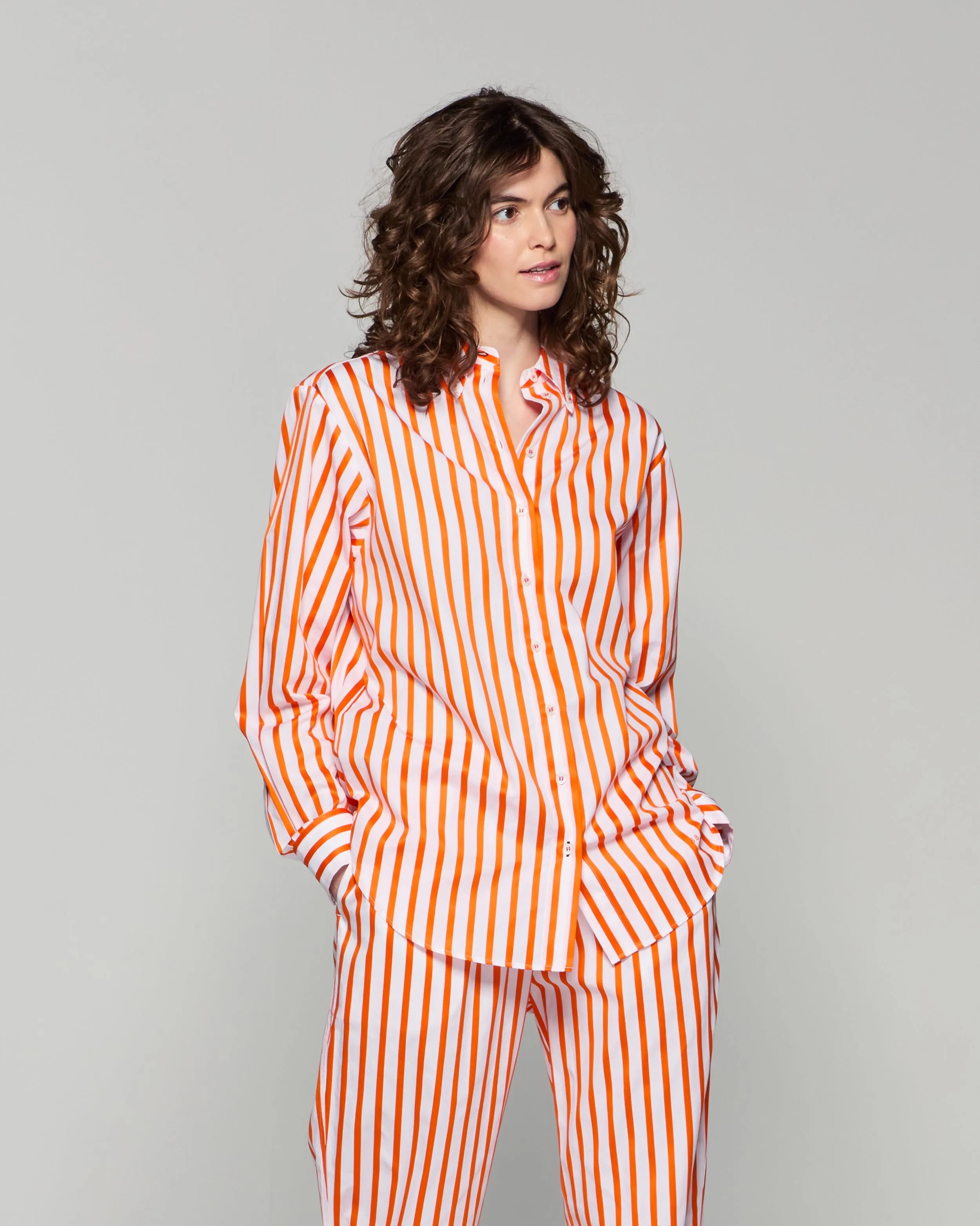 Striped Button Down Shirt - White/Orange