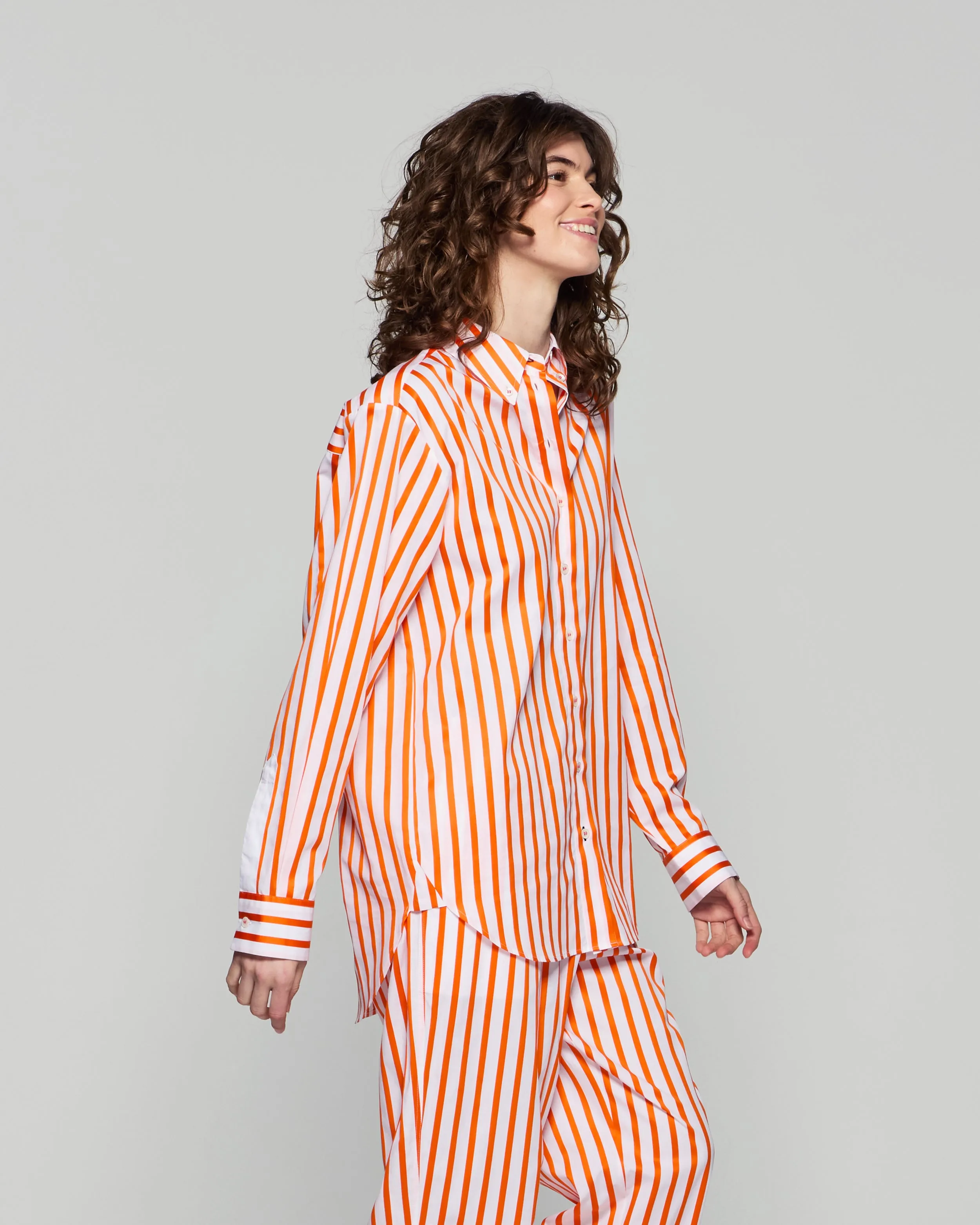 Striped Button Down Shirt - White/Orange