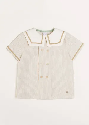 Striped Mariner Collar Short Sleeve Shirt in Beige (12mths-3yrs)