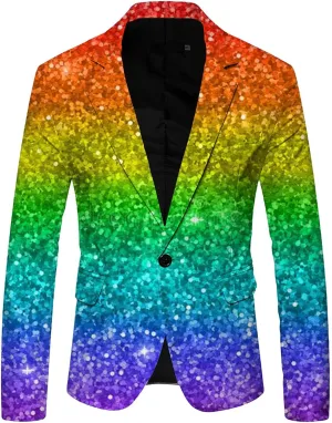Suit for Men Sequin One Button Slim Fit Lightweight Casual Trendy Notche Lapel Suit Jacket for Party Evening