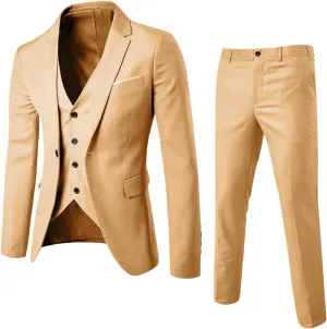 Suits for Men, 3 Piece Men's Suit Slim Fit, Solid Jacket Vest Pants with Tie, Tuxedo Set for Business, Wedding
