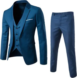 Suits for Men 3 Piece Suit Slim Fit Solid Jacket Vest Pants One Button Tuxedo Sets Blazer Vest Pants Bussiness Suit