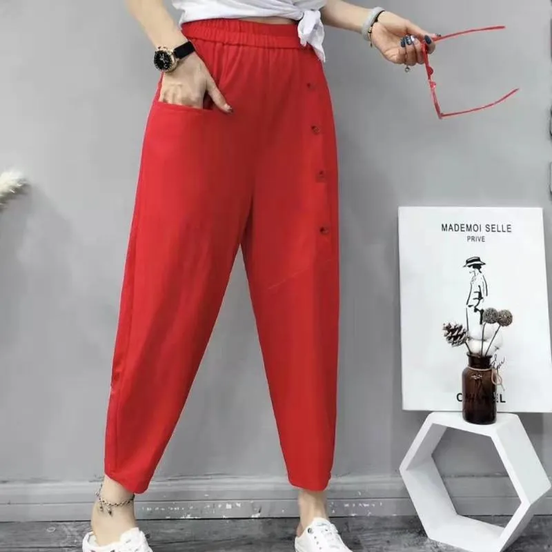 Summer Thin Loose Slim-Look Ankle-Length Pants Women Korean All-Matching Slim Fit Carrot Plus Size Casual Baggy Pants