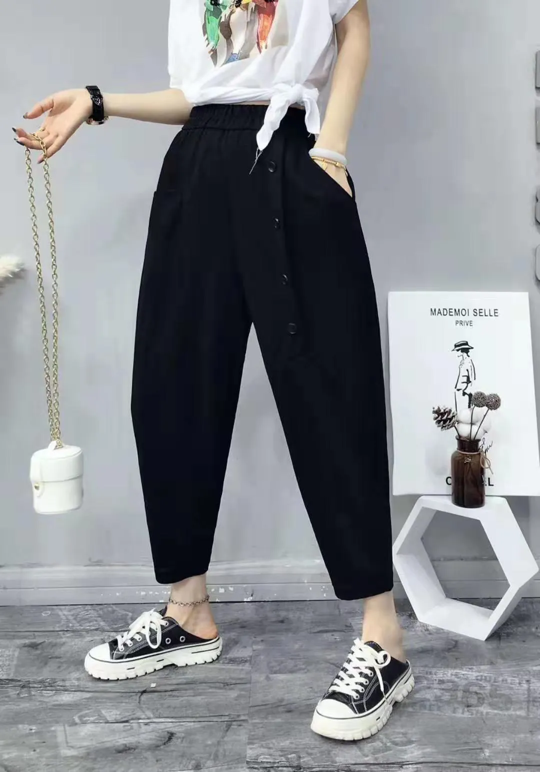 Summer Thin Loose Slim-Look Ankle-Length Pants Women Korean All-Matching Slim Fit Carrot Plus Size Casual Baggy Pants