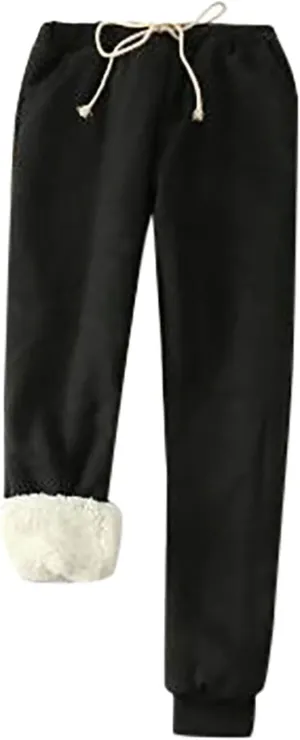 Sweatpants Women Sherpa Fleece Lined Pants Thick Winter Pants Drawstring Waist Joggers Thermal Pant Casual Sweat Pants