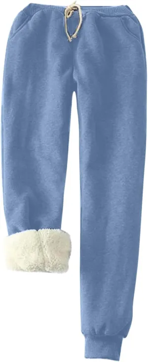 Sweatpants Women Sherpa Fleece Lined Pants Thick Winter Pants Drawstring Waist Joggers Thermal Pant Casual Sweat Pants