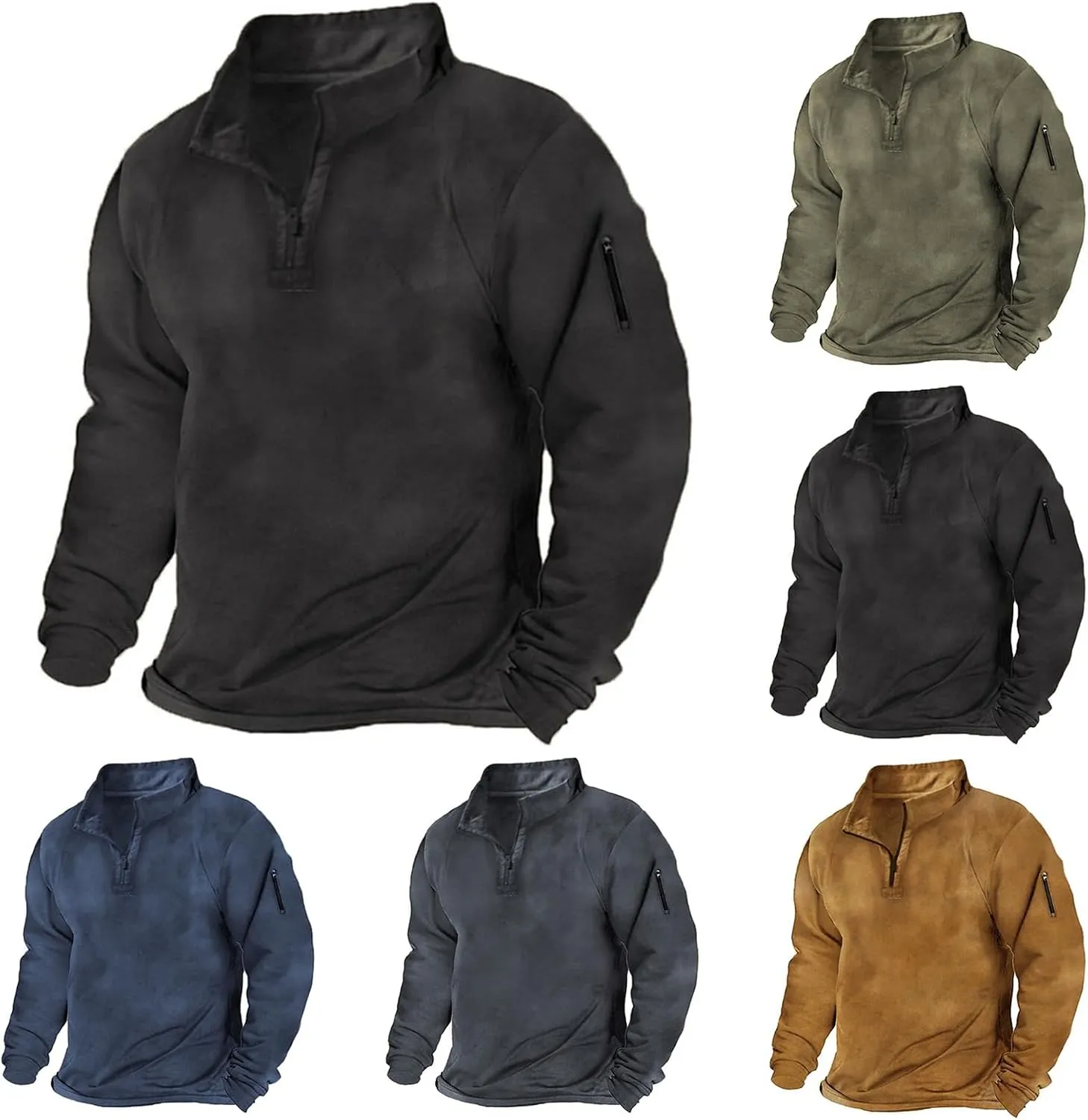 Tactical Pullover for Men Stand Collar Quarter Zip Pullover 1/4 Zip Long Sleeve Combat Shirts Outdoor Warm Sweatshirt