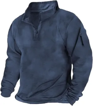 Tactical Pullover for Men Stand Collar Quarter Zip Pullover 1/4 Zip Long Sleeve Combat Shirts Outdoor Warm Sweatshirt