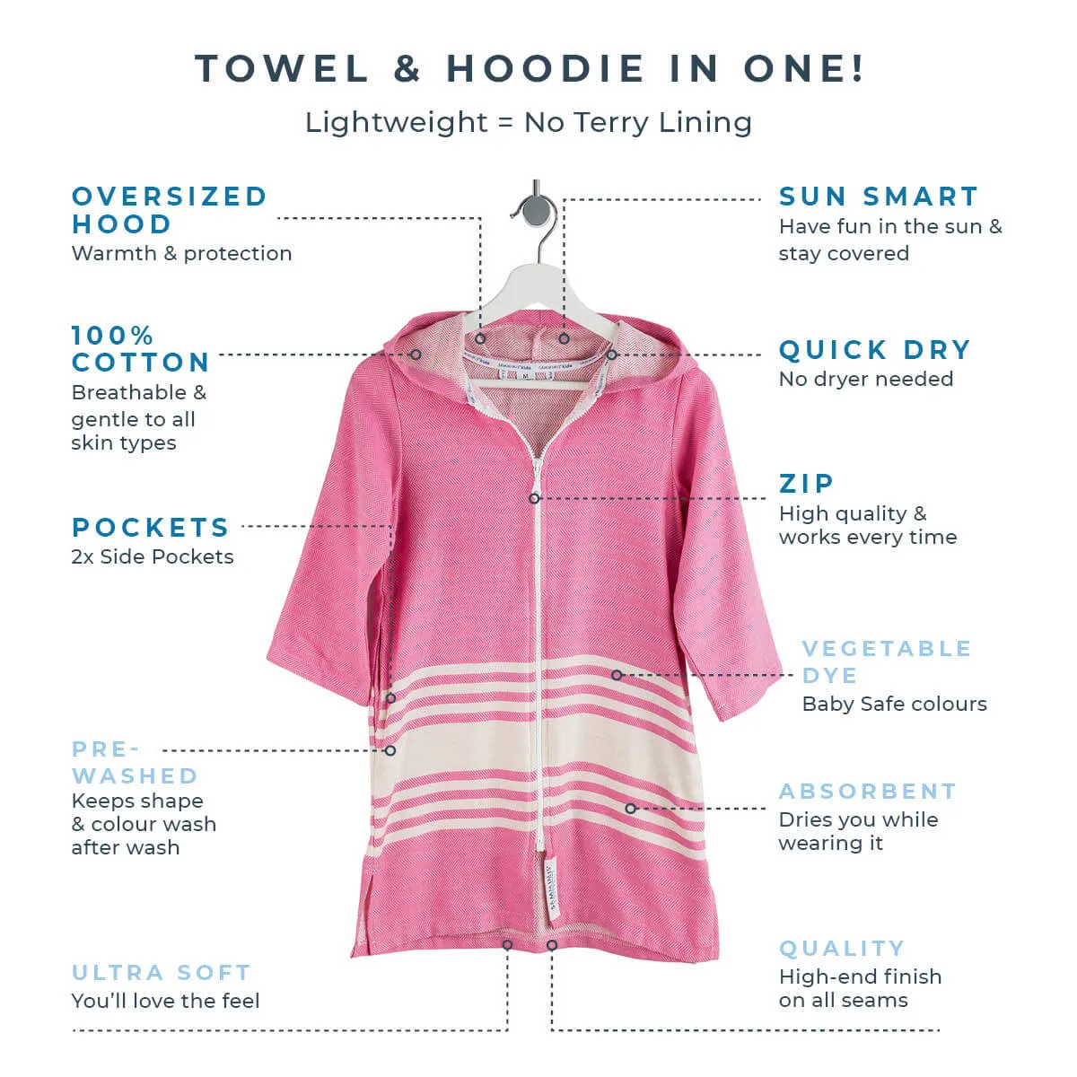 TASSOS Baby Hooded Towel: Hot Pink/White