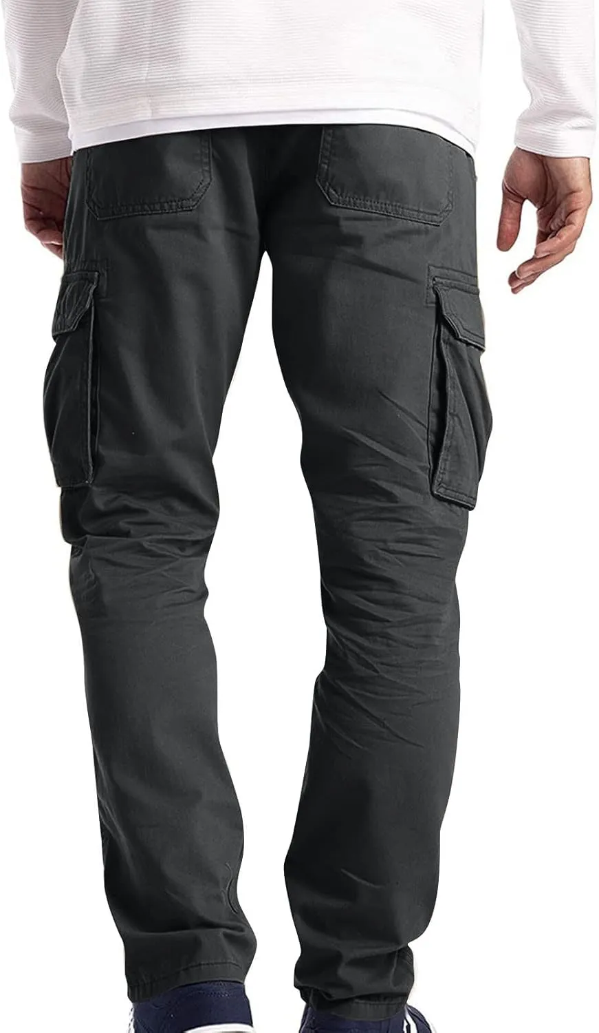 Thatrich Mens Cargo Pants Relaxed Fit Sweatpants for Jogging Straight Leg Trousers Solid Color Casual Cargo Pant Multi Pocket
