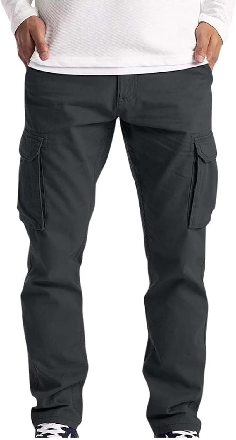 Thatrich Mens Cargo Pants Relaxed Fit Sweatpants for Jogging Straight Leg Trousers Solid Color Casual Cargo Pant Multi Pocket