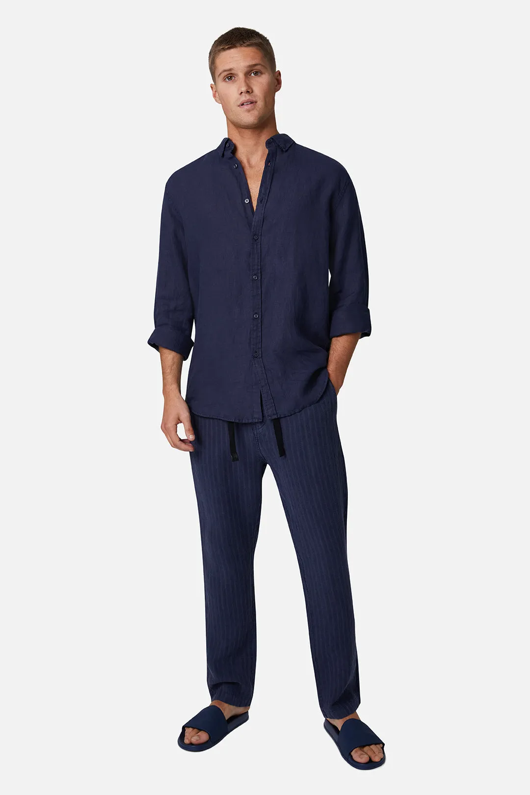 The Tennyson Linen L/s Shirt - OD Navy