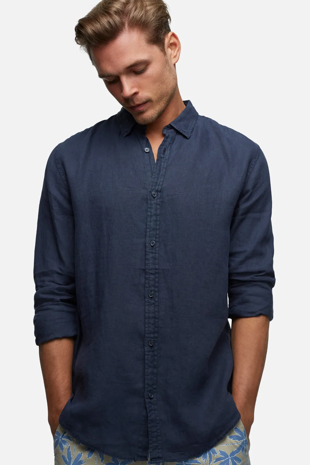 The Tennyson Linen L/s Shirt - OD Navy