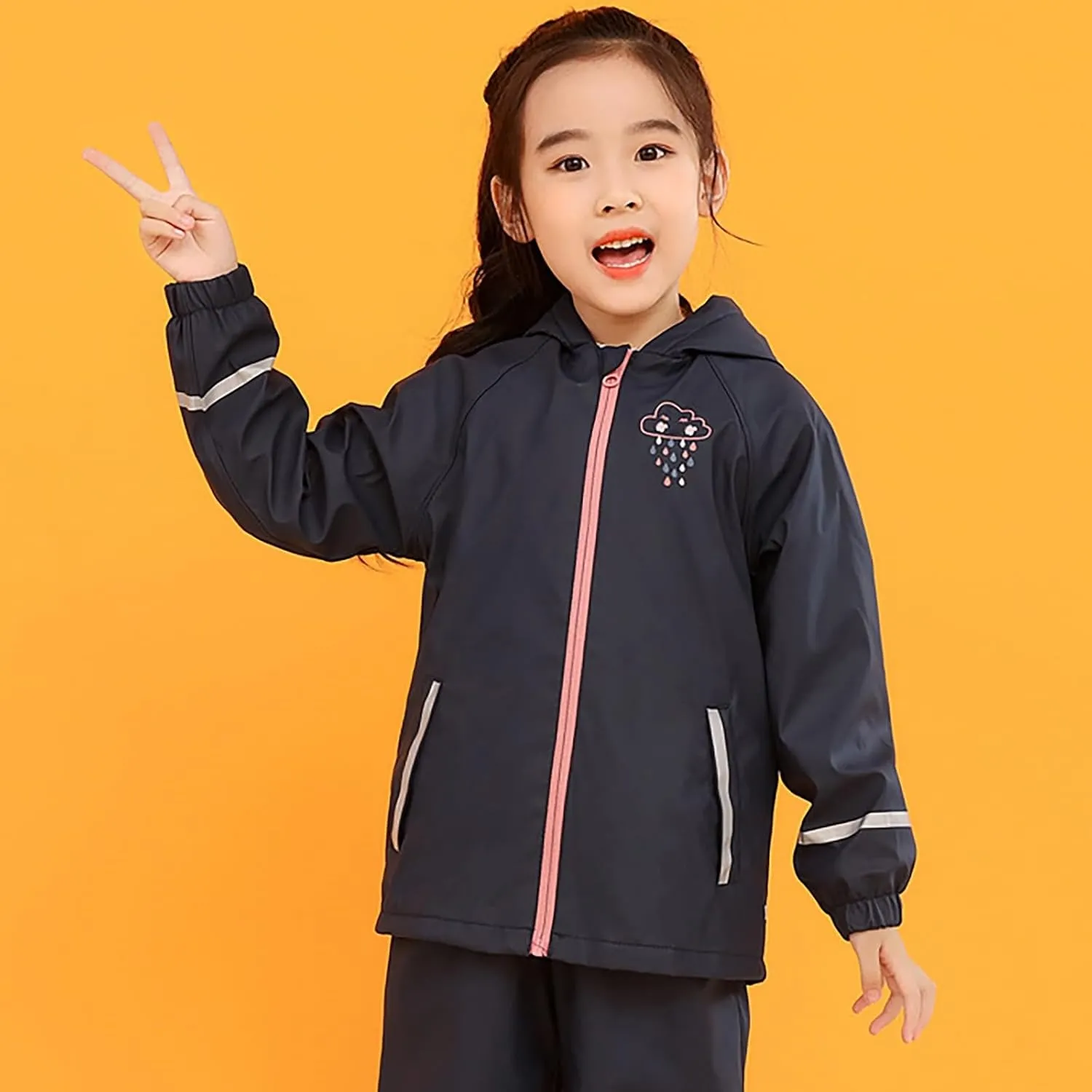 Toddler Boys Girls Rain Jacket Windbreaker Fleece Lined Raincoat Windproof Hooded Lightweight Rain Coats with Pockets