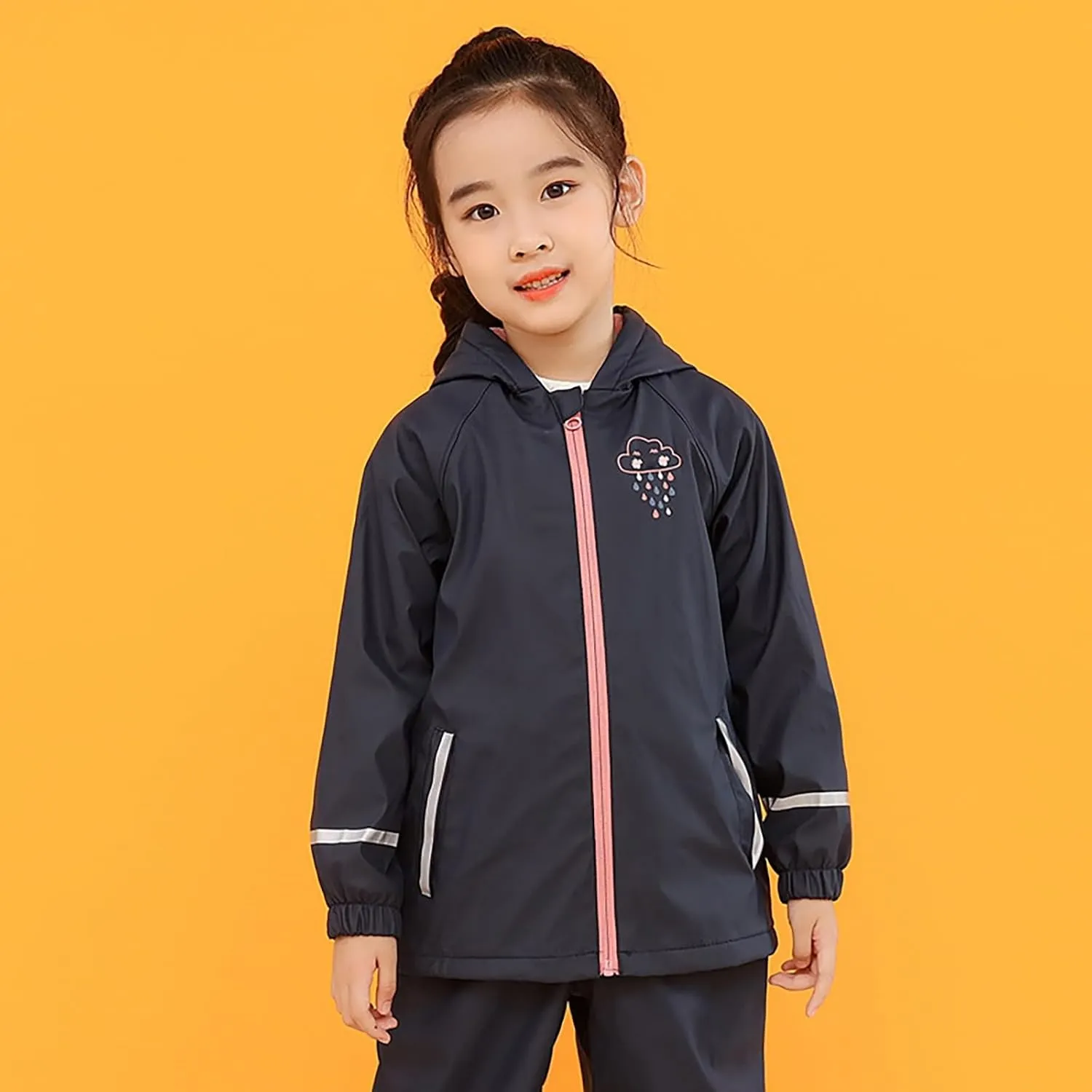 Toddler Boys Girls Rain Jacket Windbreaker Fleece Lined Raincoat Windproof Hooded Lightweight Rain Coats with Pockets