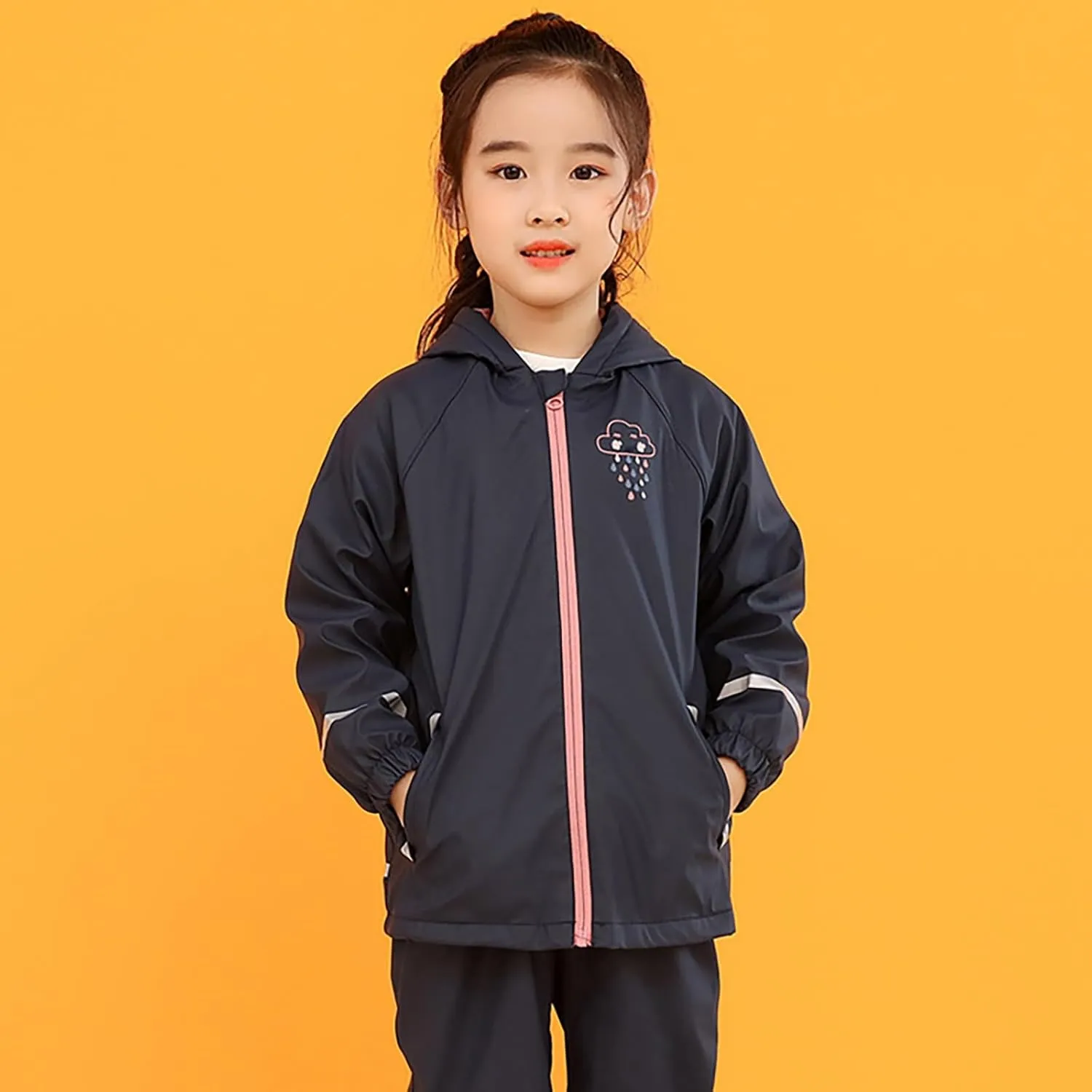 Toddler Boys Girls Rain Jacket Windbreaker Fleece Lined Raincoat Windproof Hooded Lightweight Rain Coats with Pockets