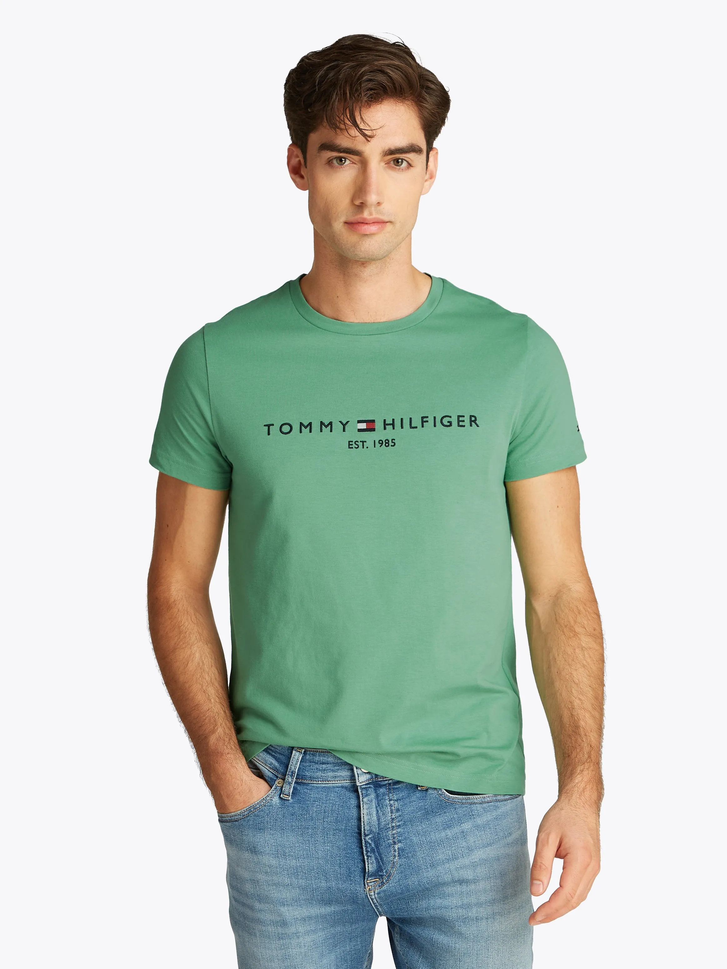 Tommy Hilfiger Logo Embroidery Slim T-Shirt - Green
