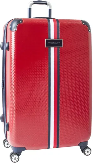 Tommy Hilfiger Upright Luggage Hardside Expandable Spinner Luggage with TSA Lock, Red, 28 Inch