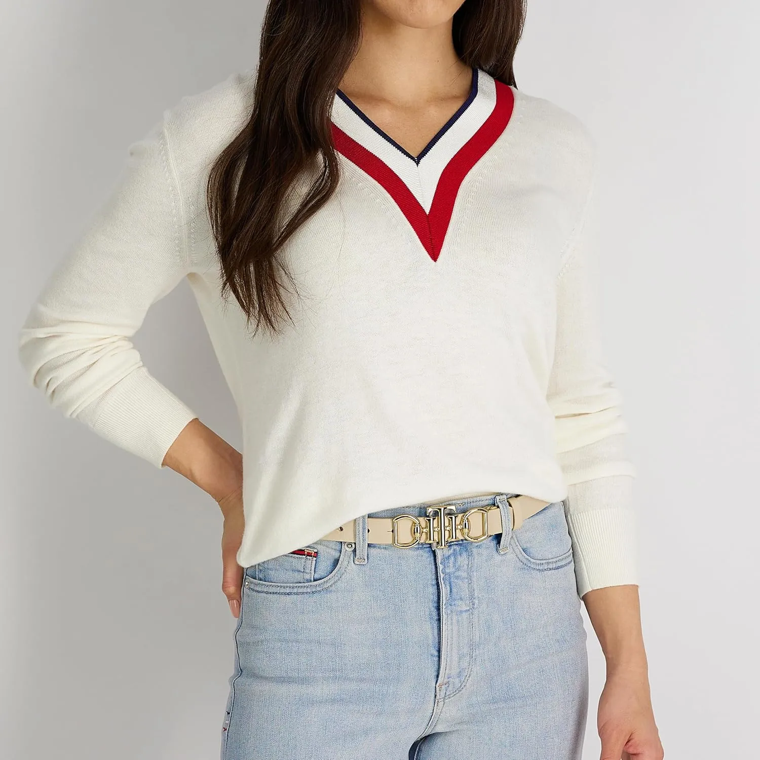 Tommy Hilfiger Women's TH Horsebit Statement Buckle Skinny Fashion Leather Belt for Jeans, Trousers and Dresses