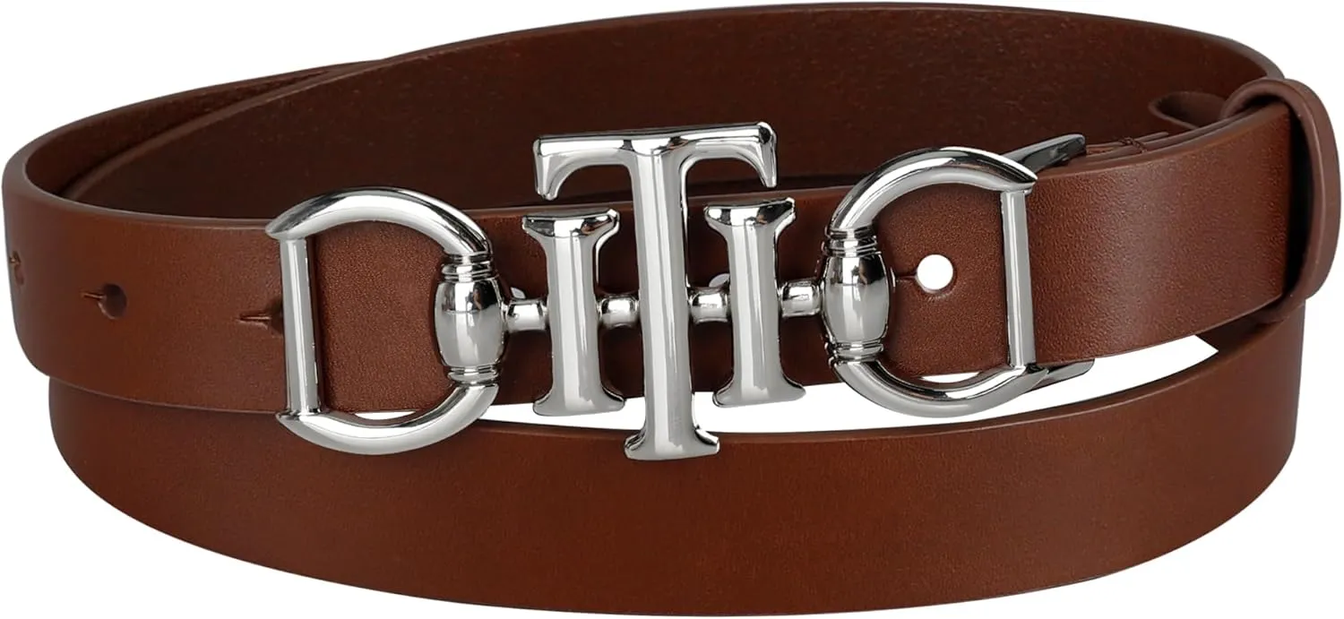 Tommy Hilfiger Women's TH Horsebit Statement Buckle Skinny Fashion Leather Belt for Jeans, Trousers and Dresses