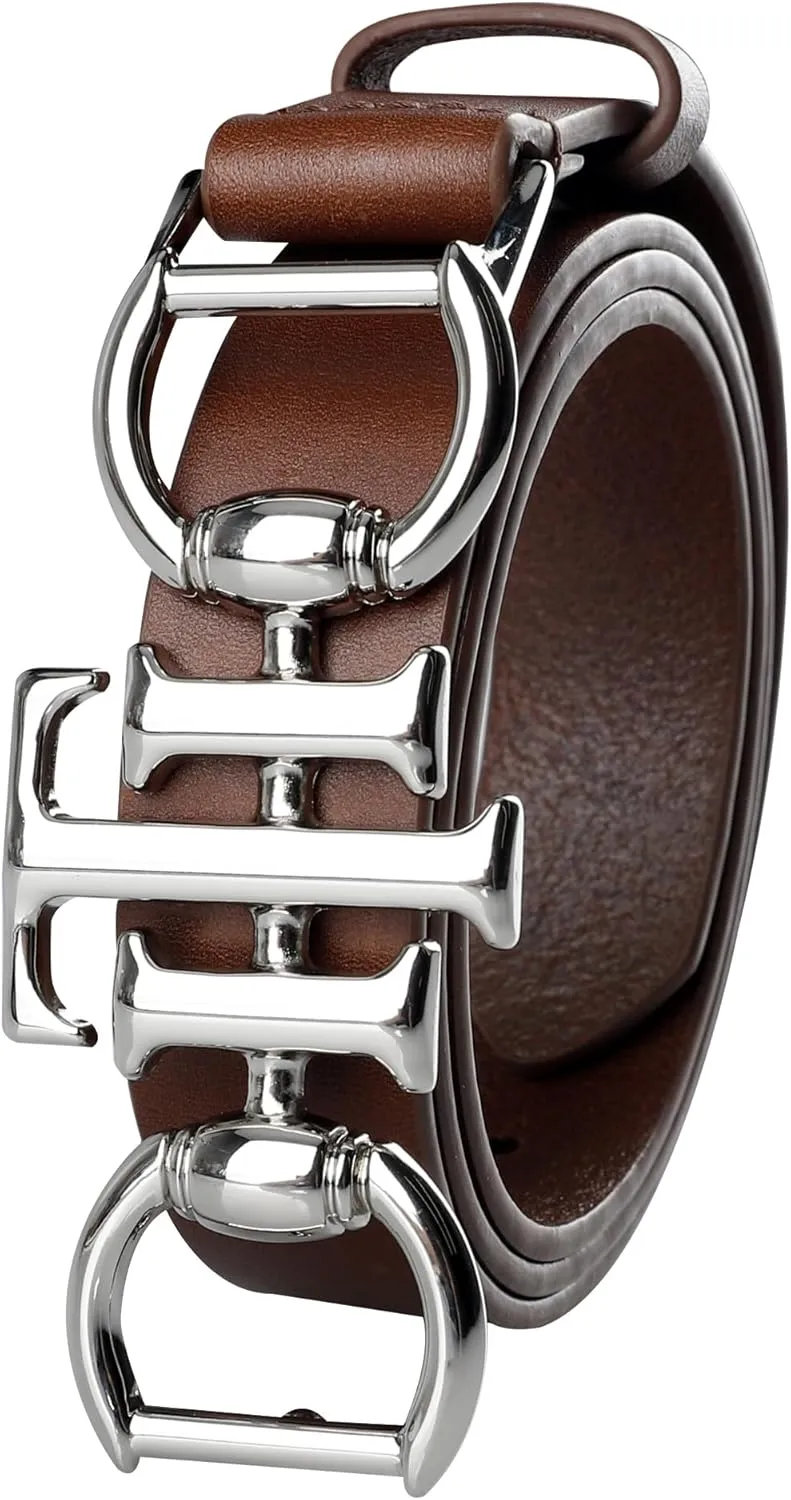 Tommy Hilfiger Women's TH Horsebit Statement Buckle Skinny Fashion Leather Belt for Jeans, Trousers and Dresses