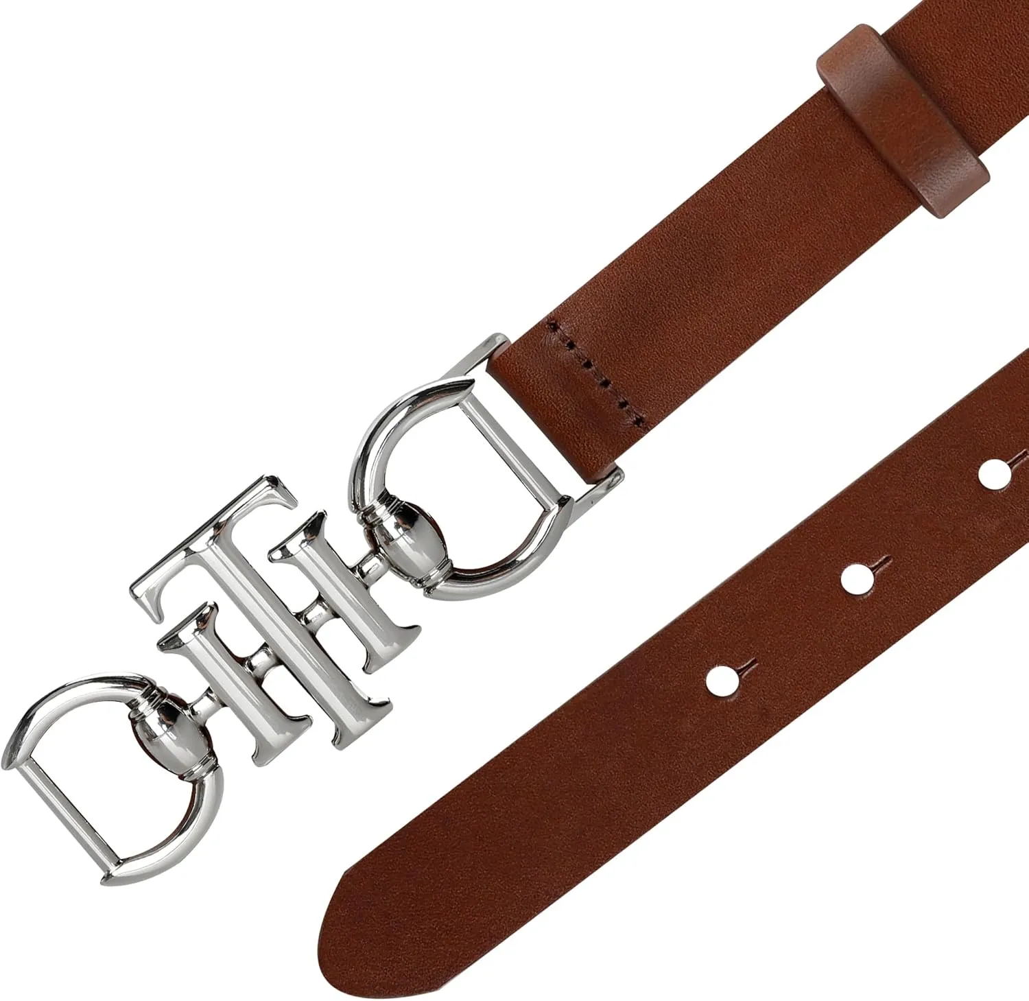 Tommy Hilfiger Women's TH Horsebit Statement Buckle Skinny Fashion Leather Belt for Jeans, Trousers and Dresses