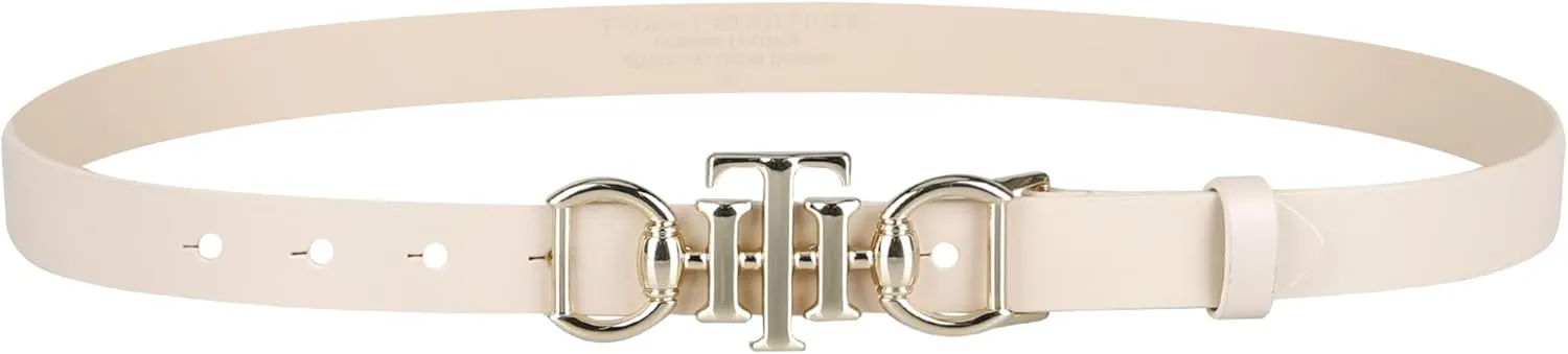 Tommy Hilfiger Women's TH Horsebit Statement Buckle Skinny Fashion Leather Belt for Jeans, Trousers and Dresses