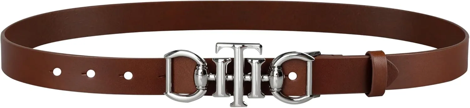 Tommy Hilfiger Women's TH Horsebit Statement Buckle Skinny Fashion Leather Belt for Jeans, Trousers and Dresses