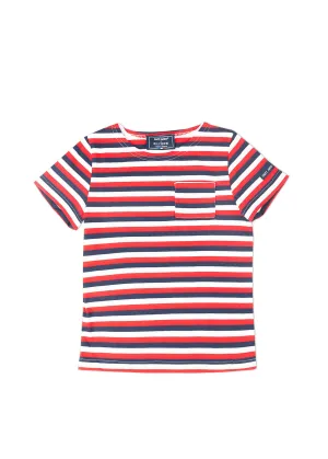Tricolour striped t-shirt for kids - SAINT JAMES x Elysée (NEIGE/MARINE/TULIPE)