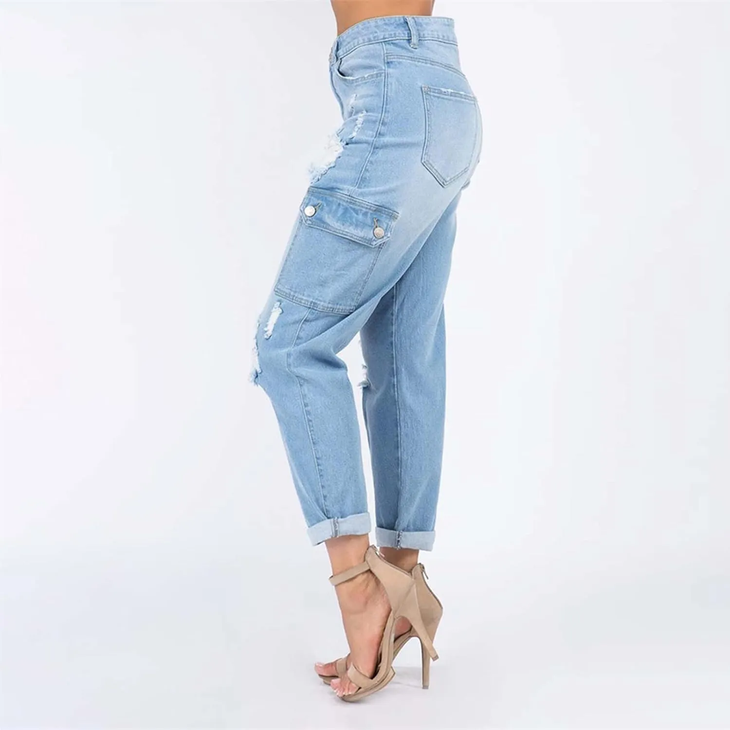 tuduoms Women's Ripped Boyfriend Jeans Cute Distressed Jeans Slim Fit Tapered Leg Jean Jeans Stretch Skinny Jeans with Hole