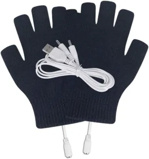 Unisex Adult Gloves Knitted Half Fingers Heated Gloves Fall Winter Warm Running Cycling Outdoor Gloves Heated Motorcycle Gloves,Black,One Size