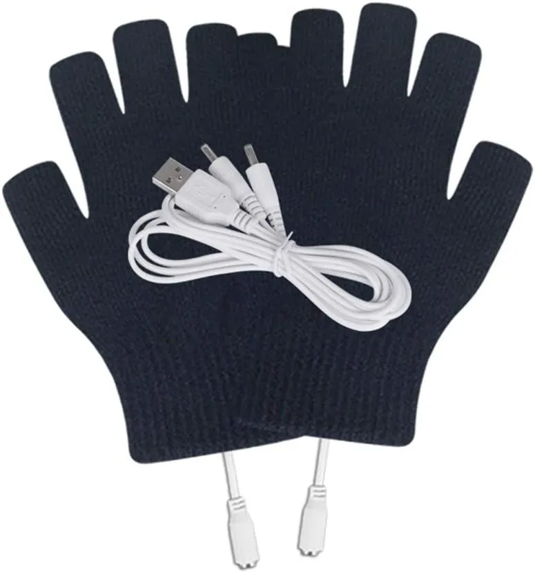 Unisex Adult Gloves Knitted Half Fingers Heated Gloves Fall Winter Warm Running Cycling Outdoor Gloves Heated Motorcycle Gloves,Black,One Size