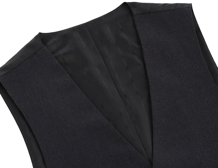 Vanderbilt Collection  - Classic Dress Vest 5 Buttons Regular Fit In Charcoal