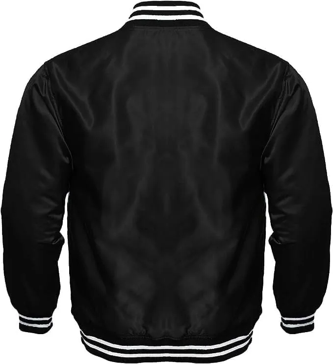 Varsity Bomber Satin Jacket - Winbreaker Bomber Jacket Classic Padded Windproof Varstiy College Jacket