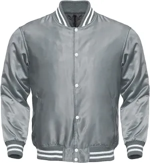 Varsity Bomber Satin Jacket - Winbreaker Bomber Jacket Classic Padded Windproof Varstiy College Jacket