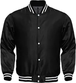 Varsity Bomber Satin Jacket - Winbreaker Bomber Jacket Classic Padded Windproof Varstiy College Jacket