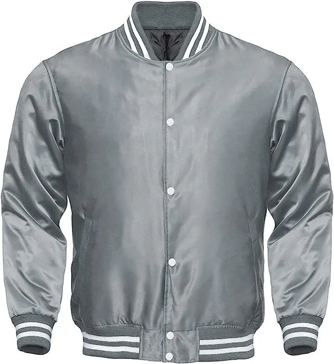 Varsity Bomber Satin Jacket - Winbreaker Bomber Jacket Classic Padded Windproof Varstiy College Jacket