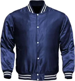 Varsity Bomber Satin Jacket - Winbreaker Bomber Jacket Classic Padded Windproof Varstiy College Jacket