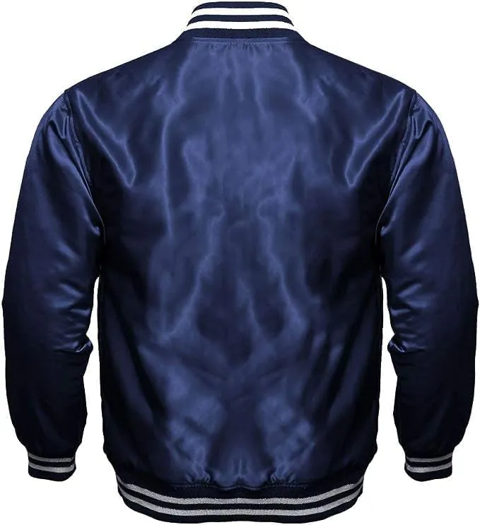Varsity Bomber Satin Jacket - Winbreaker Bomber Jacket Classic Padded Windproof Varstiy College Jacket