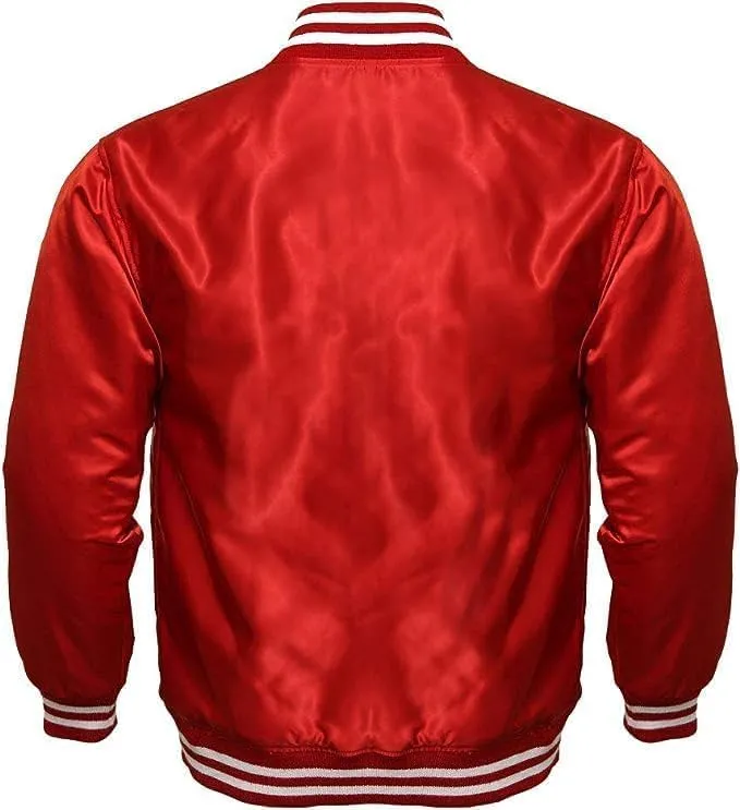 Varsity Bomber Satin Jacket - Winbreaker Bomber Jacket Classic Padded Windproof Varstiy College Jacket
