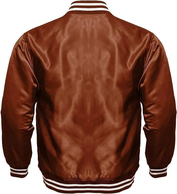 Varsity Bomber Satin Jacket - Winbreaker Bomber Jacket Classic Padded Windproof Varstiy College Jacket