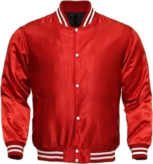 Varsity Bomber Satin Jacket - Winbreaker Bomber Jacket Classic Padded Windproof Varstiy College Jacket