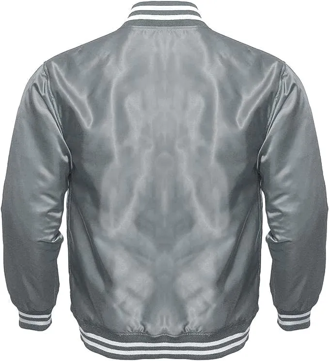 Varsity Bomber Satin Jacket - Winbreaker Bomber Jacket Classic Padded Windproof Varstiy College Jacket