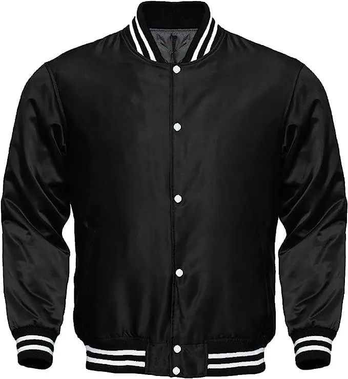 Varsity Bomber Satin Jacket - Winbreaker Bomber Jacket Classic Padded Windproof Varstiy College Jacket