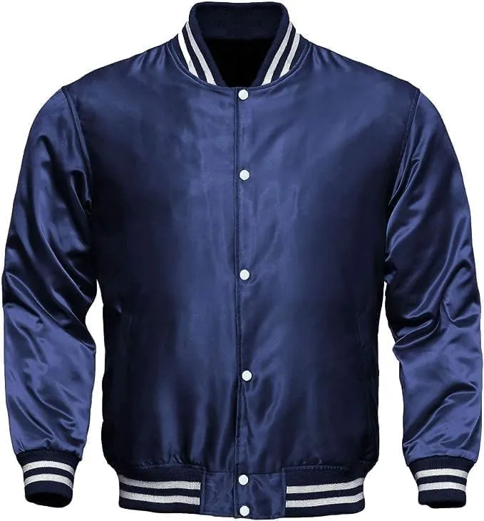 Varsity Bomber Satin Jacket - Winbreaker Bomber Jacket Classic Padded Windproof Varstiy College Jacket
