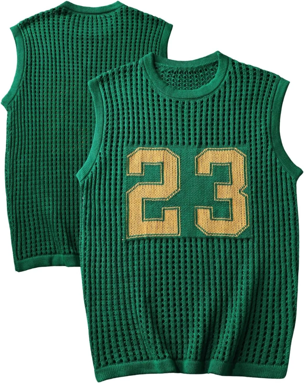 Verdusa Men's Jersey Shirt Crochet Sweater Vest Graphic Letter Graphic Tank Shirts Lightweight Pullover Knit Tops
