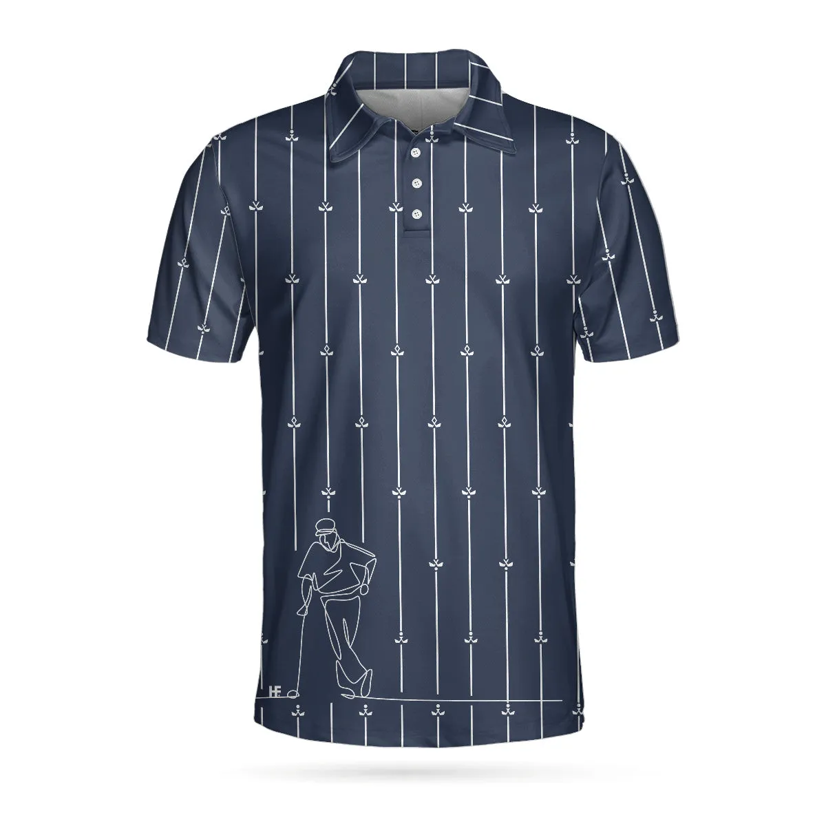 Vertical Stripe Golf Club Polo Shirt, Black And White One Line Drawing Golfer Polo Shirt, Unique Golf Shirt For Men Coolspod